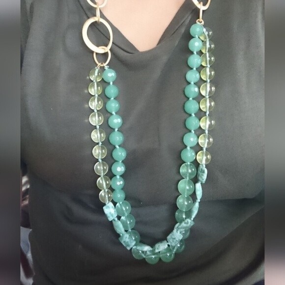 Banana republic double layer green & gold bold statement necklace - Picture 12 of 13